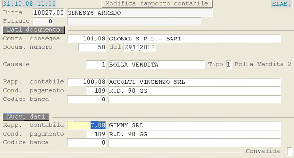 Modifica Rapporto Contabile sui Documenti di Vendita