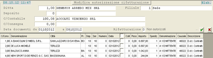 Modifica Autorizzazione Rifatturazione: elenco Ddt candidati alla modifica