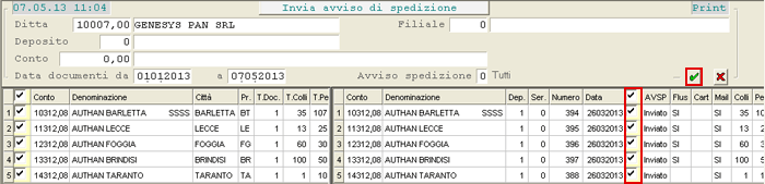 Distribuzione Documenti - Avviso di Spedizione: selezione Documenti