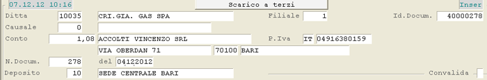 Scarico a Terzi: dati di testa