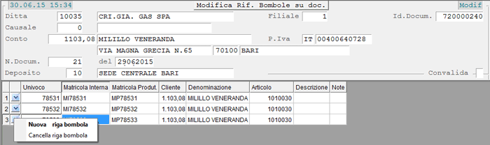 Movimentazione Bombole su Documenti: operazioni previste