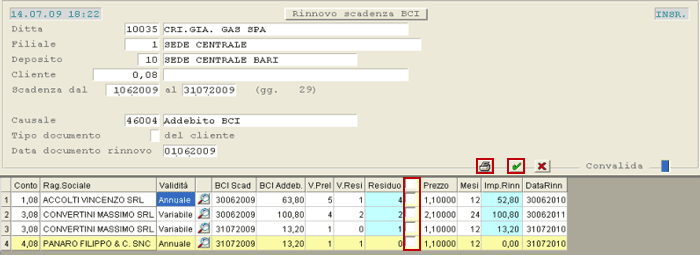 Rinnovo Scadenza BCI: visualizzazione elenco Clienti