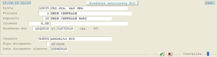 Scadenza Anticipata BCI: impostazioni iniziali