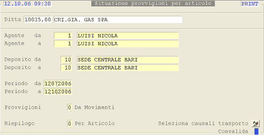 Analisi Provvigioni: 2° videata