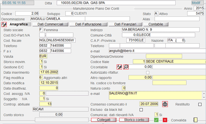 Clienti: Dati Anagrafici - 1° videata
