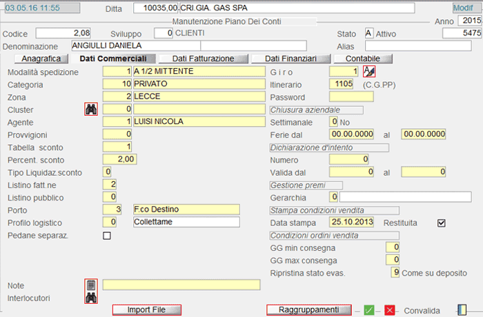 Clienti: Dati del Rapporto Commerciale - 2° videata
