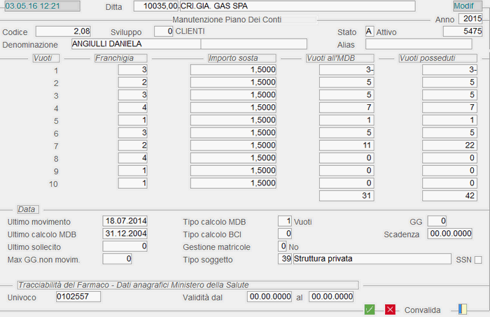 : Anagrafica Vuoti Bombole - ° videata