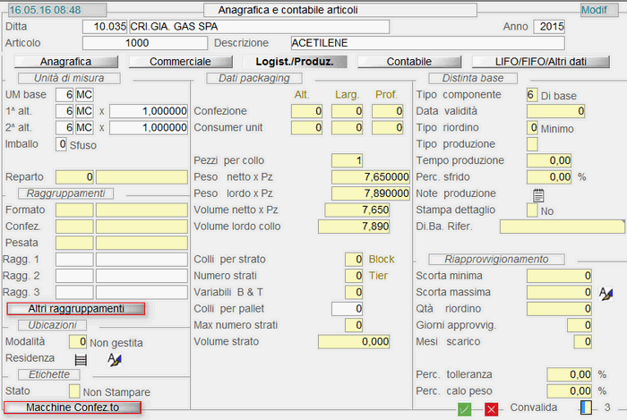 Packaging/Produzione - 3° videata