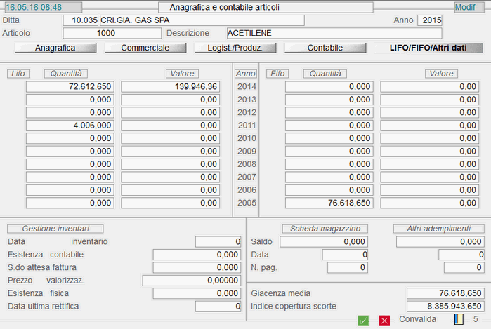 LIFO/FIFO/Altri dati - 5° videata