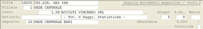 Inquiry Movimenti Magazzino: impostazioni iniziali