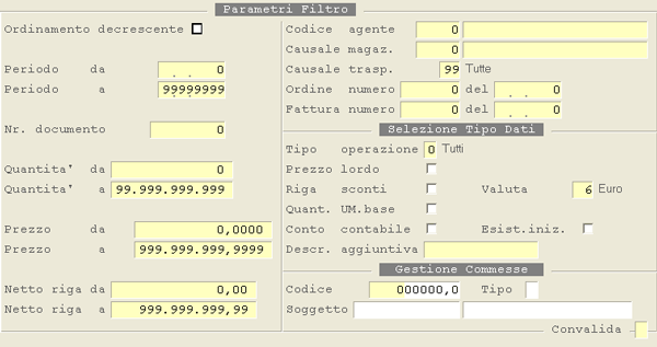 Inquiry Movimenti Magazzino: impostazione Parametri Filtro e Visualizzazione