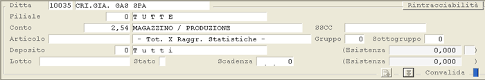 Inquiry Rintracciabilità: impostazioni iniziali