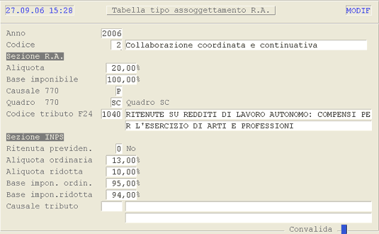Tabella Tipo Assoggettamento R.A.