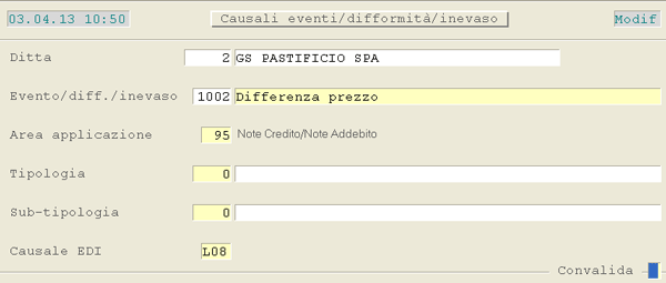 Causali Difformità/Inevaso