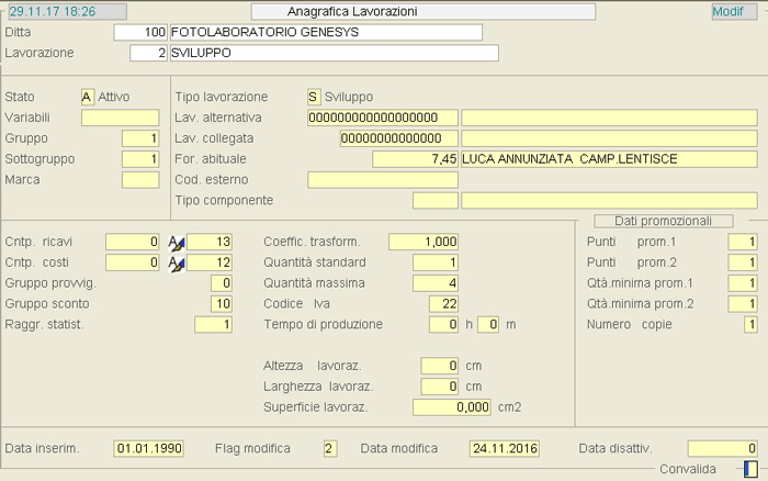 Anagrafica Lavorazioni