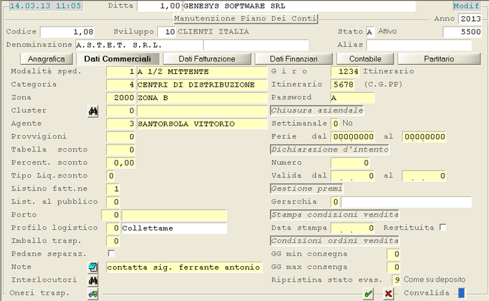 Clienti: Dati del Rapporto Commerciale - 2° videata