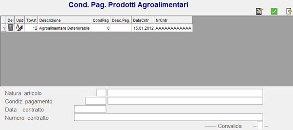 Dati Finanziari del Cliente: window impostazione Condizioni di Pagamento Articoli Agroalimentari
