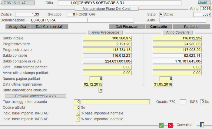 Fornitori: Dati Contabili - 4° videata