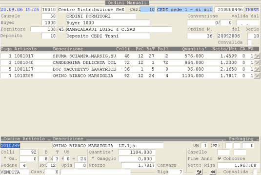 Immissione Righe dell'Ordine