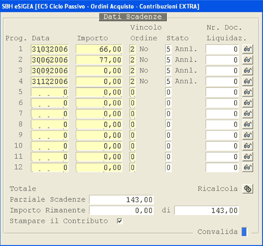 Manutenzione Contribuzioni: window Dettaglio Scadenze