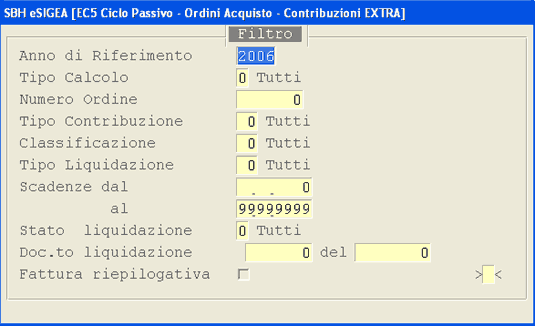 Interrogazione Contribuzioni: videata d'impostazione parametri