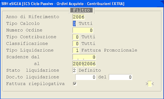 Generazione Documenti: videata d'impostazione parametri