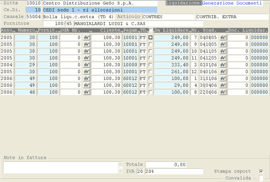 Generazione Documenti: selezione movimenti