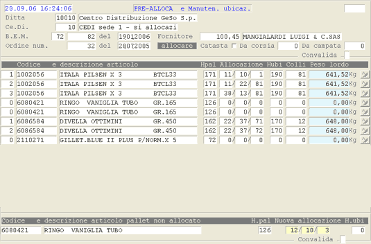Preallocazione e Manutenzione Ubicazioni