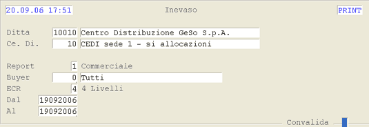Movimenti Riepilogati: videata di selezione