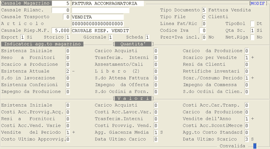 Tabella Causali Magazzino