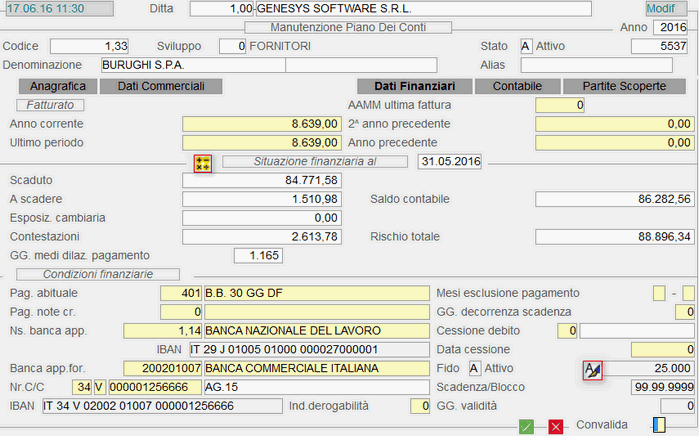 Fornitori: Dati Finanziari - 3° videata