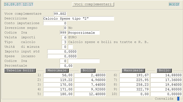 Esempio Voce Complementare per la Gestione Automatica dell'Addebito Spese