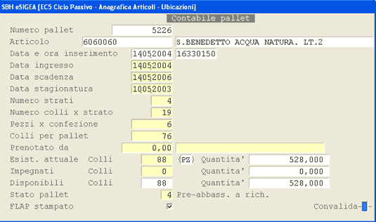 Ubicazioni: Contabile Pallet