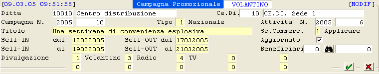 Volantino: impostazione dati preliminari