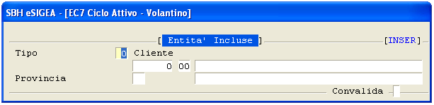 Volantino: window Entità Incluse