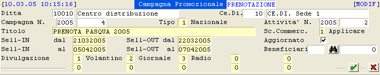 Prenotazione: impostazione dati preliminari