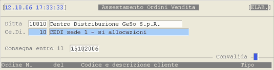 Assestamento Ordini di Vendita