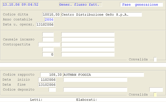 Generazione Flussi Elettronici: videata di selezione