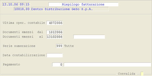 Selezioni per il Riepilogo Fatturazione