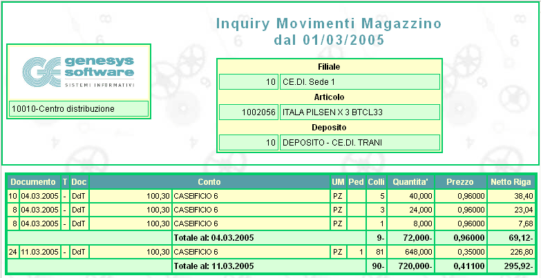 Report Movimenti Magazzino in formato XML