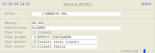 Tabella Mastri Contabilità Generale: impostazione del mastro Cassa