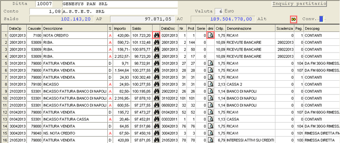 Inquiry Partitari Co.Ge.: visualizzazione data-grid