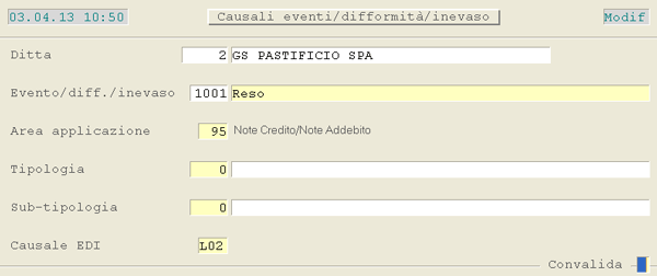 Causali Difformità/Inevaso