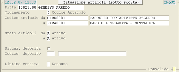 Inquiry Sotto Scorta: videata di selezione