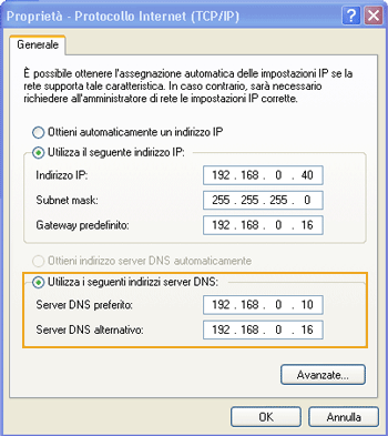 Configurazione DNS per S.O. Windows