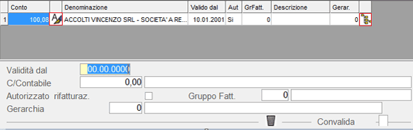 Clienti: window Storicizzazione Conto Contabile