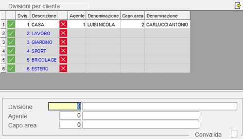 Clienti: window Divisioni