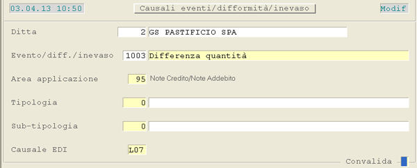 Causali Difformità/Inevaso