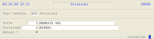 Inserimento divisione articolo magazzino