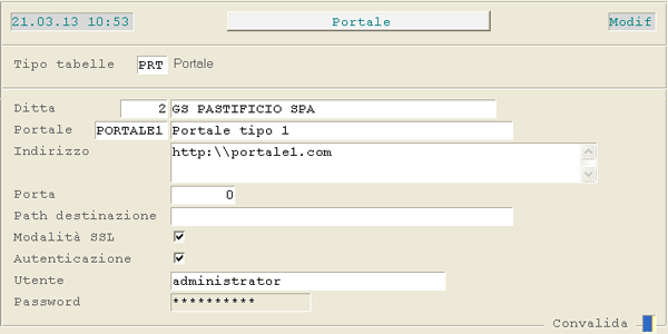 Tabella Portale